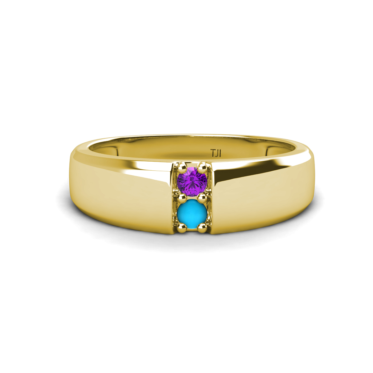 Ethan Amethyst and Turquoise 2 Stone Men Wedding Ring (7.80 mm) 